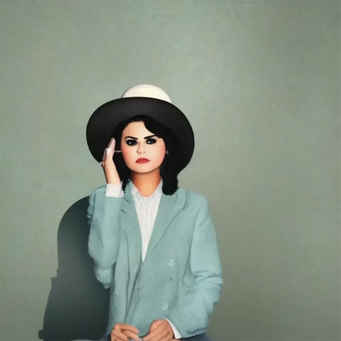 Selena Gomez in the style of Rene Magritte     11